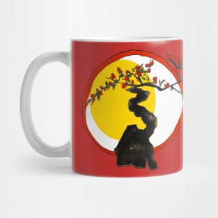 Rising sun ruby red bonsai tree - Enso circle design Mug